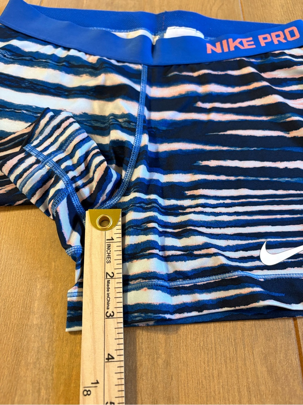 Nike Pro Girls Large Blue Stripe Compression Shorts Youth L Dri-FIT Dance Cheer - Picture 7 of 10